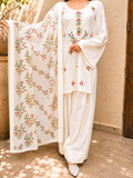 White🕊️ Embroidered Farshi Salwar Suit